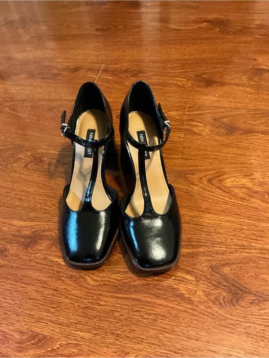 Nine West Shoes - Nine West Black Patent T-Strap Block Heel Pumps